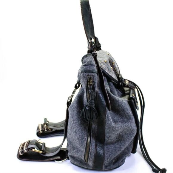 Studded leather Trim Backpack Handbag Gray gold Isabella Fiore - Picture 2 of 11